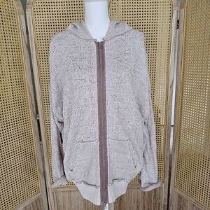 Free People Oversized Knit Zip Up Sweater With Hood